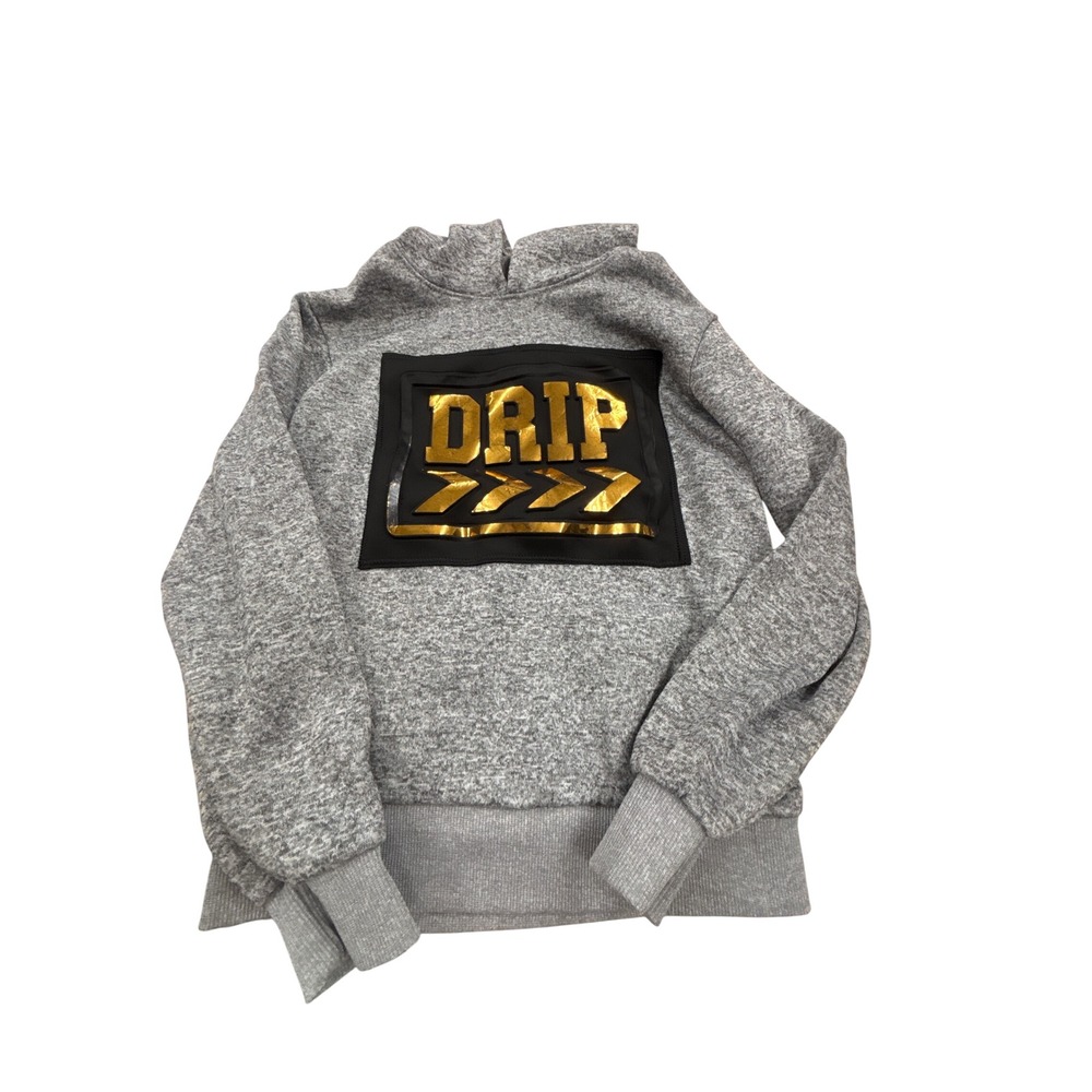 Phat Farm Boys Gray Drip Graphic Hoodie Metallic Gold Size S 8 Pullover